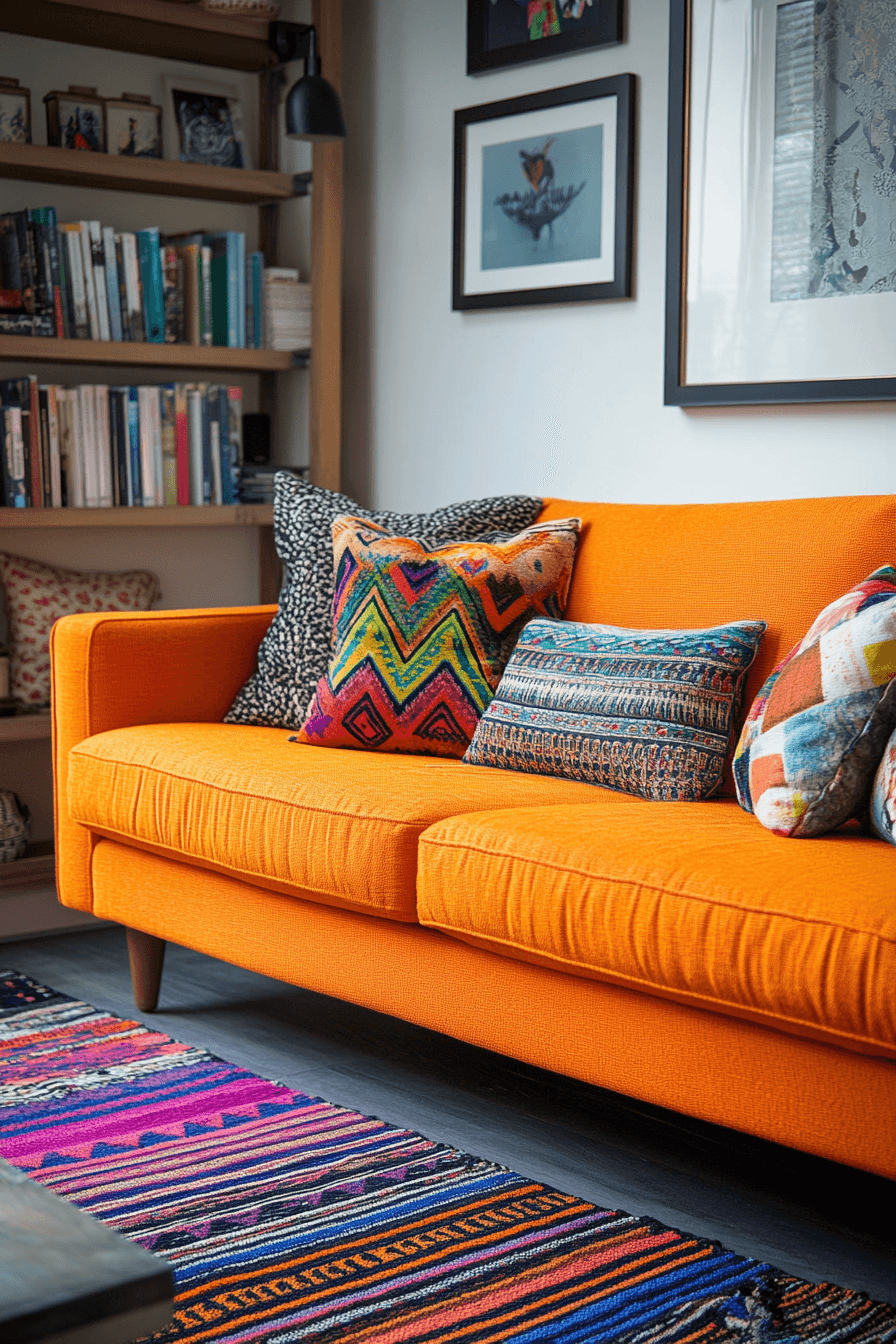 orange couch living room