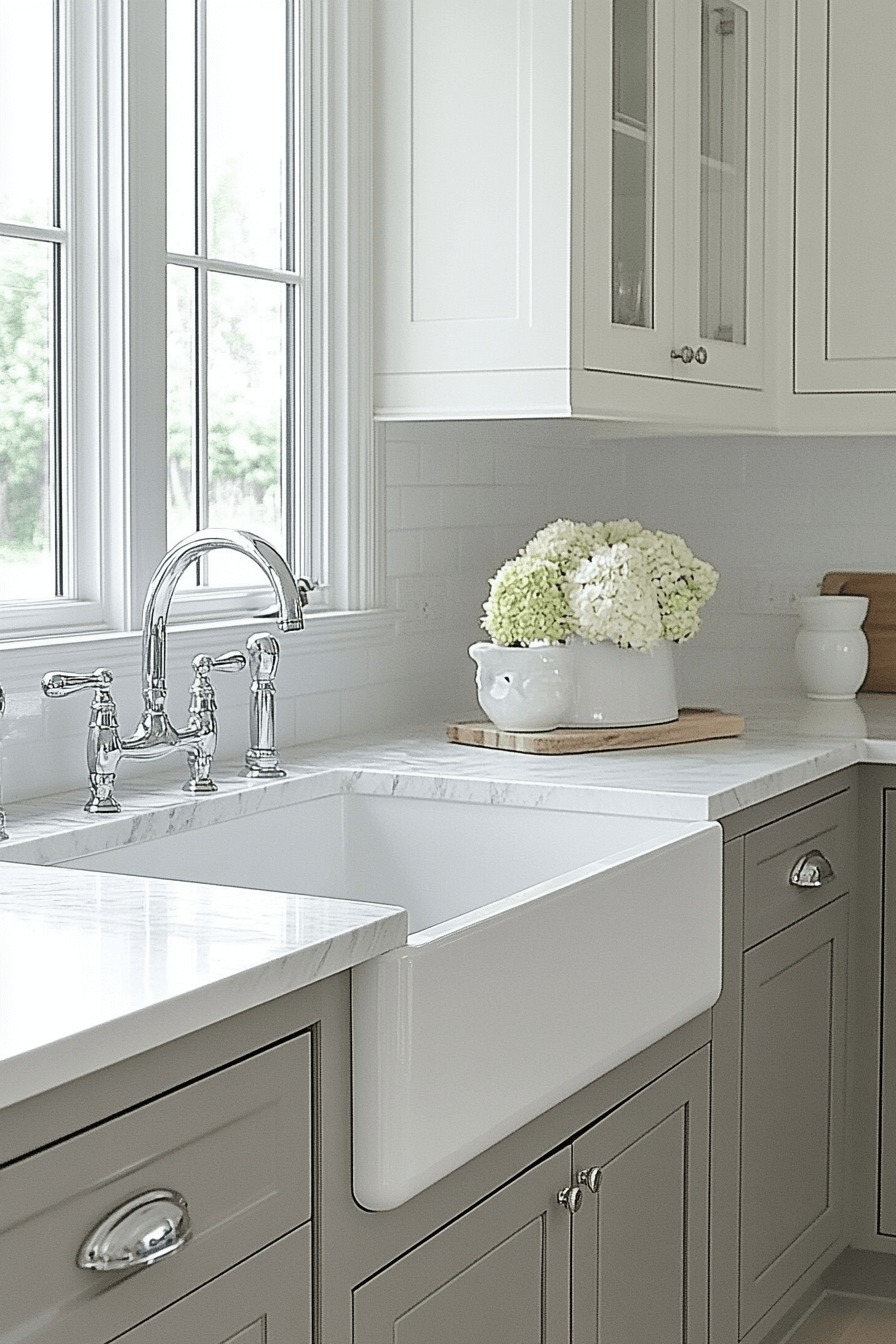grey and white kitchen cabinets