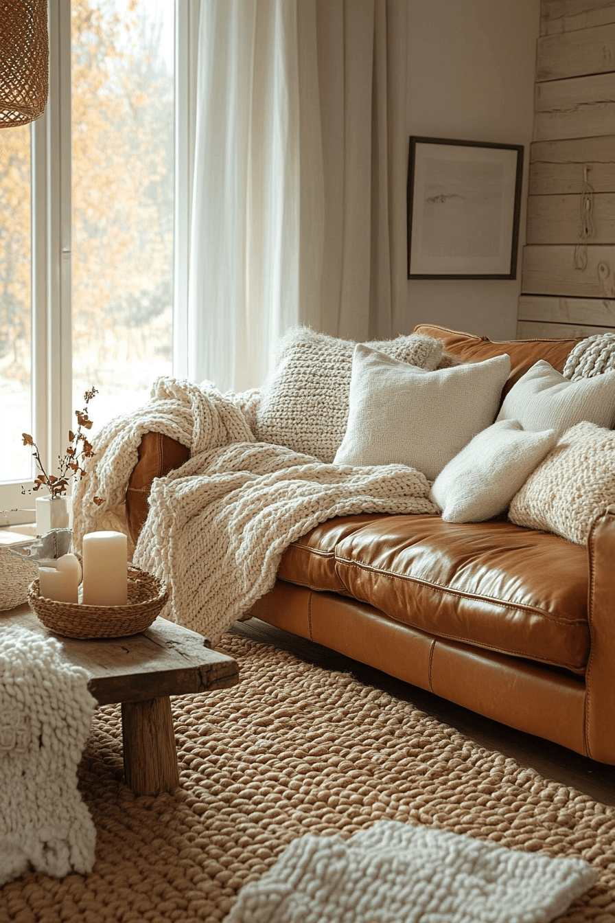 cognac couch living room ideas