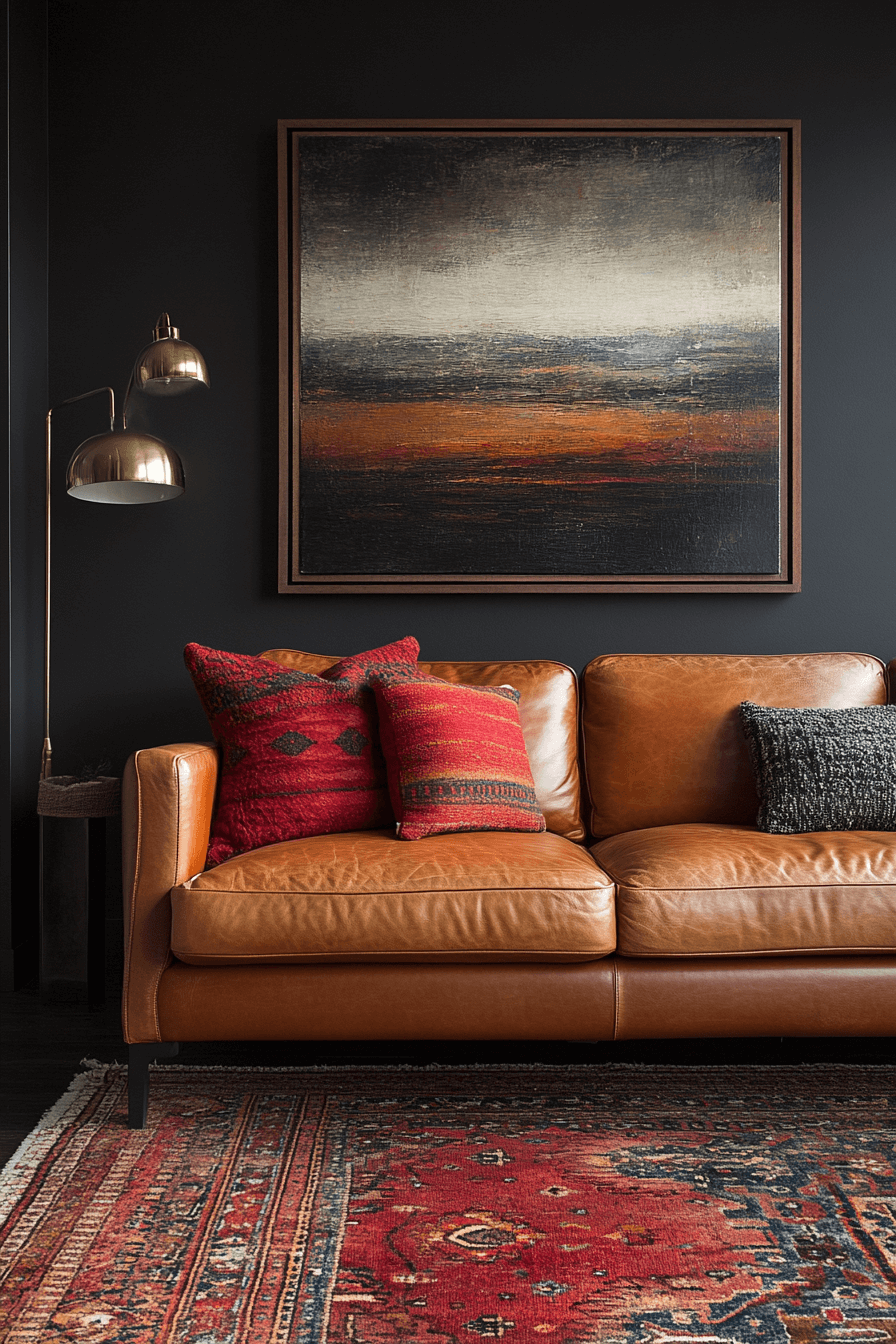 cognac couch living room ideas