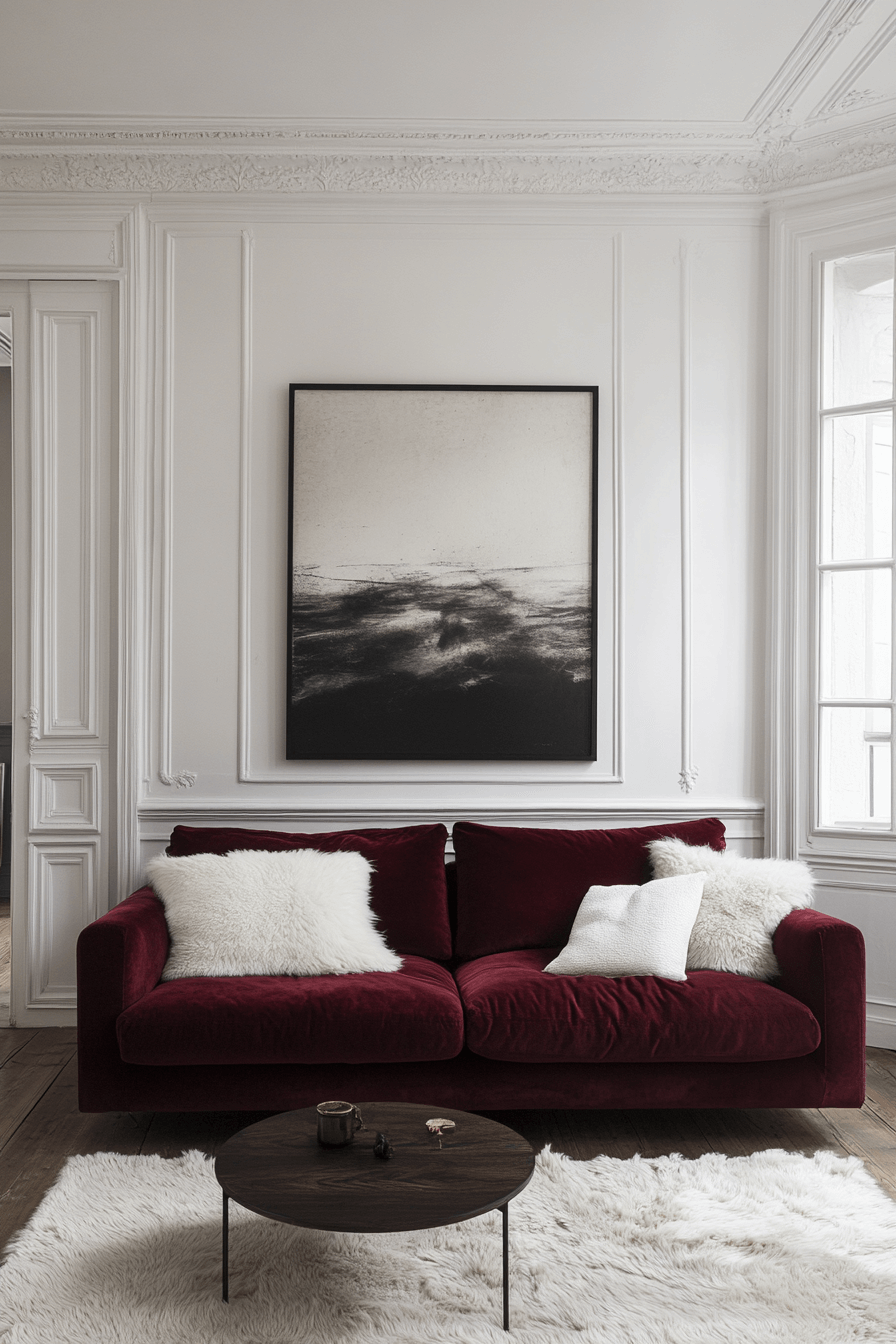 burgundy couch living room