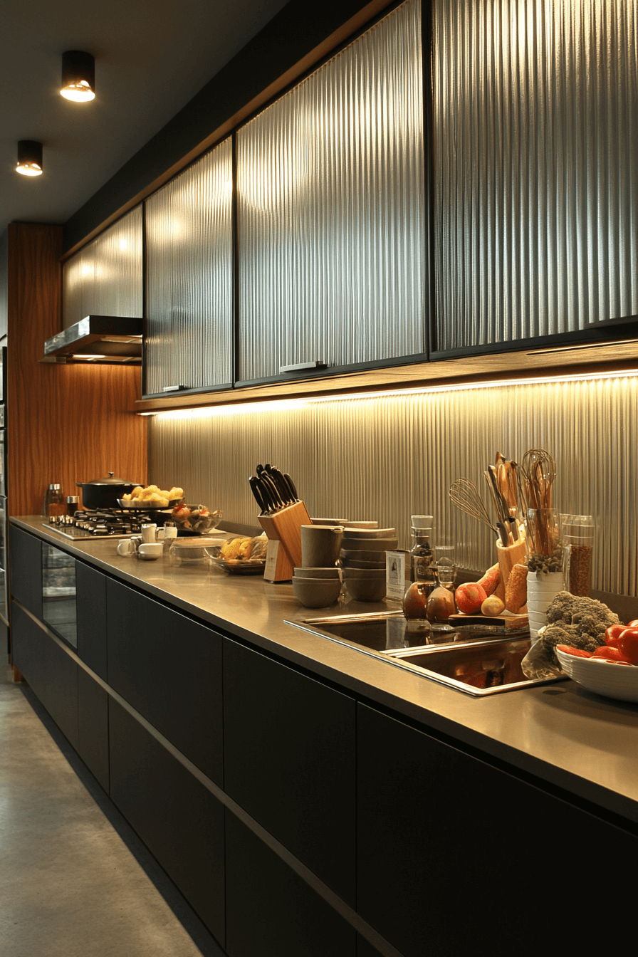 fluted glass kitchen cabinets