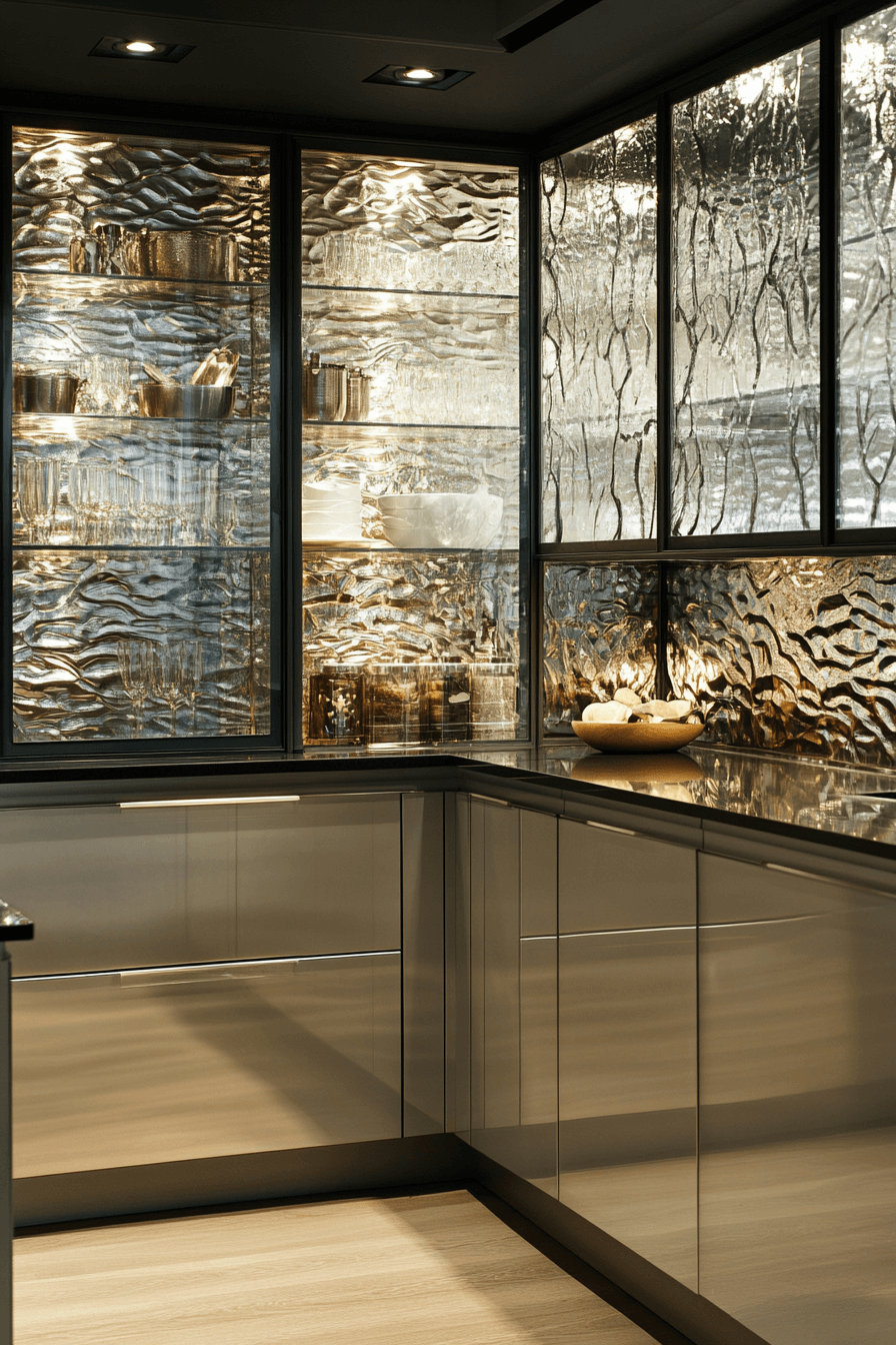 fluted glass kitchen cabinets