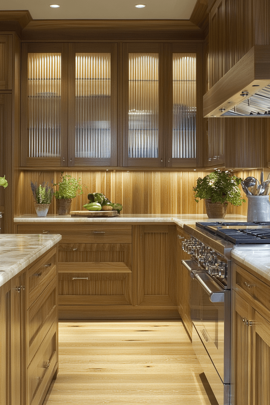 fluted glass kitchen cabinets