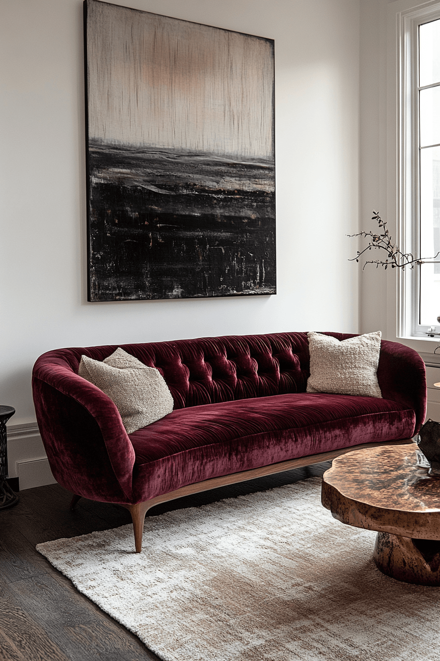 burgundy couch living room