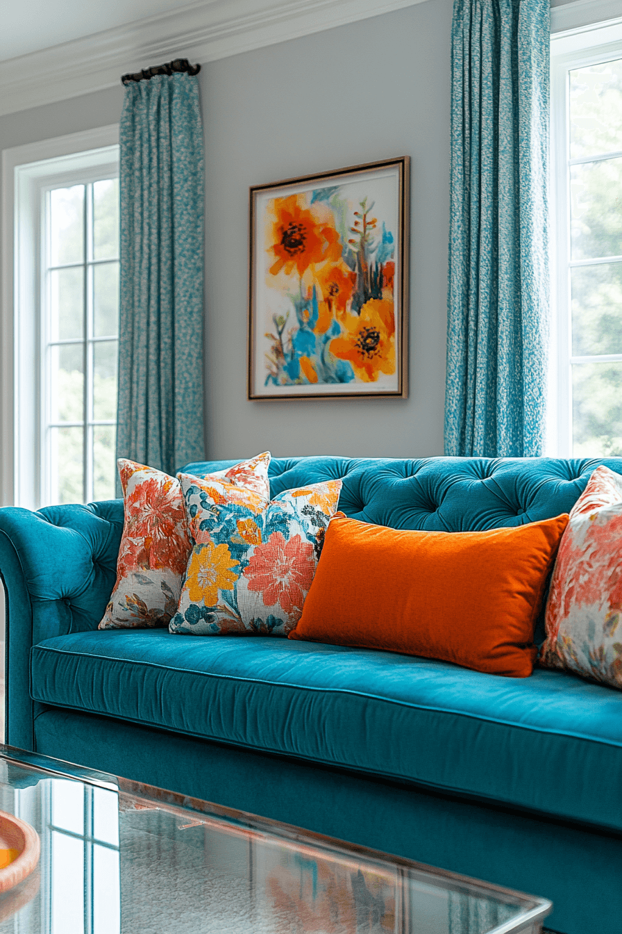 teal couch living room