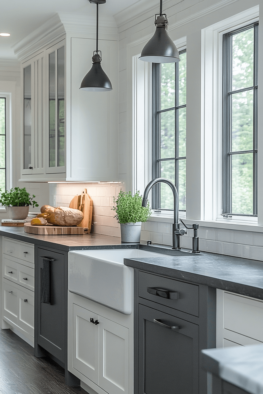 grey and white kitchen cabinets