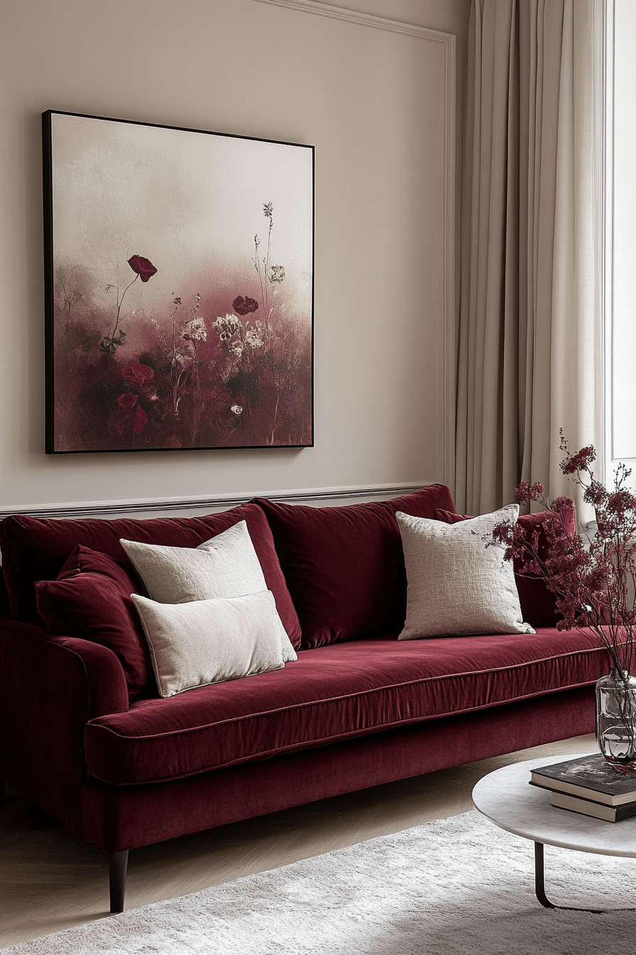 burgundy couch living room
