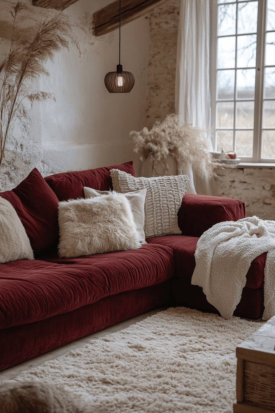 burgundy couch living room