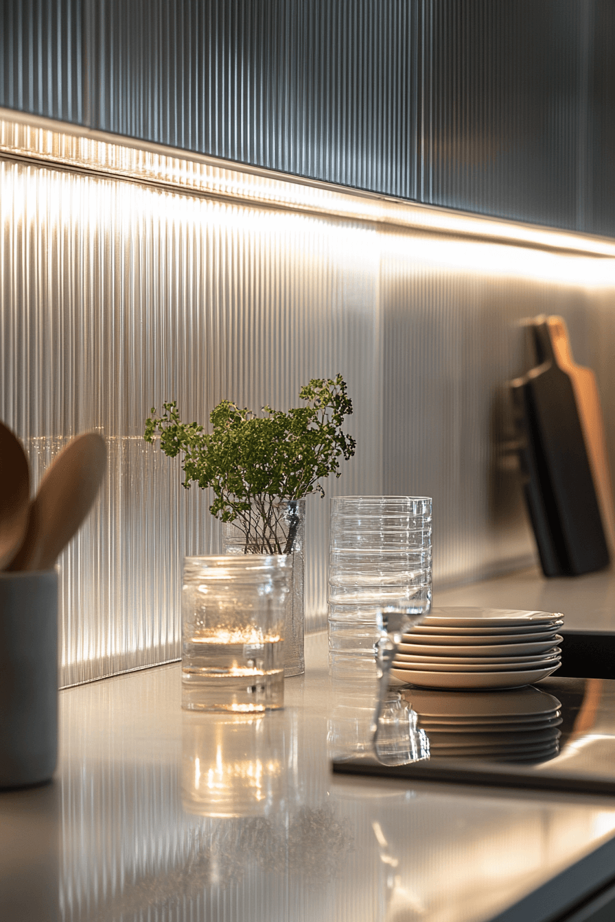 fluted glass kitchen cabinets