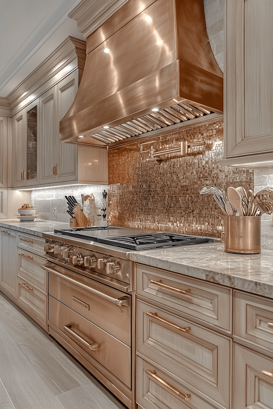 rose gold kitchen cabinets