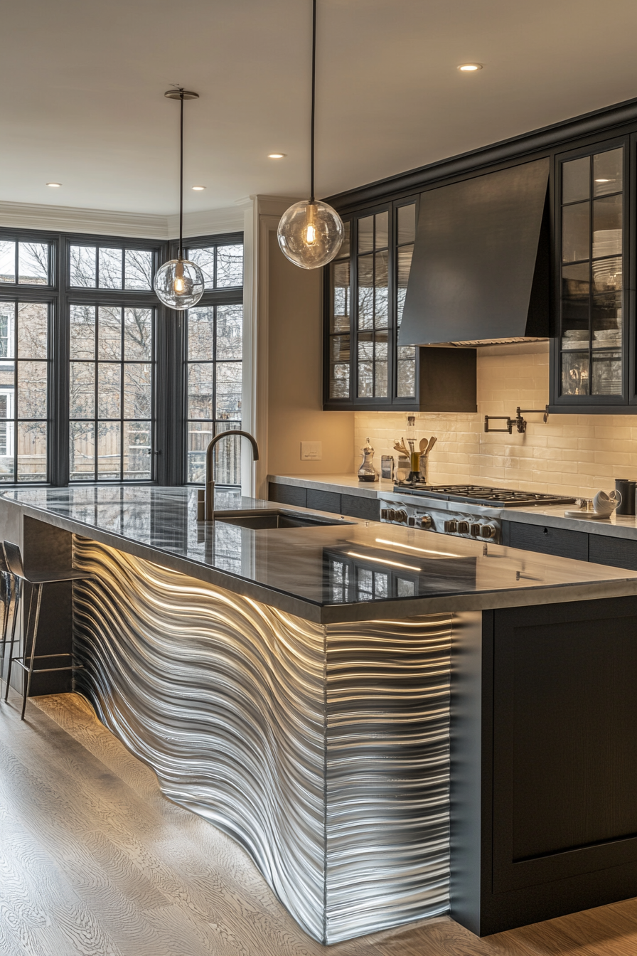 fluted glass kitchen cabinets