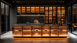 fluted glass kitchen cabinets