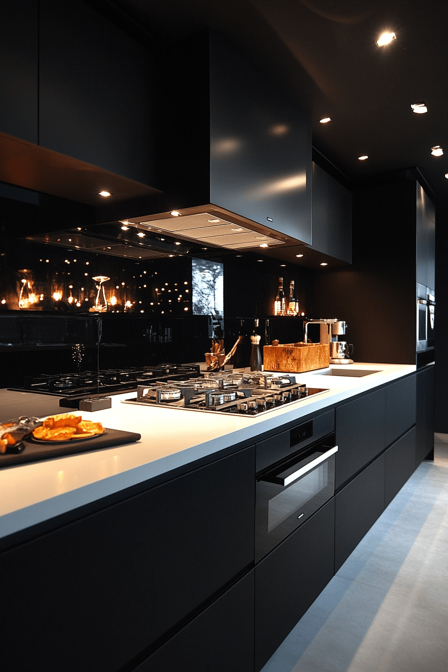 black cabinets white countertops