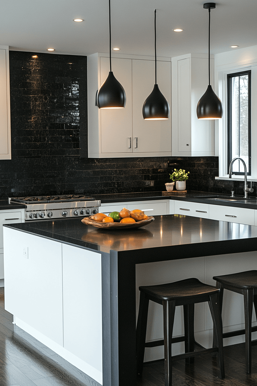 white cabinets black countertops