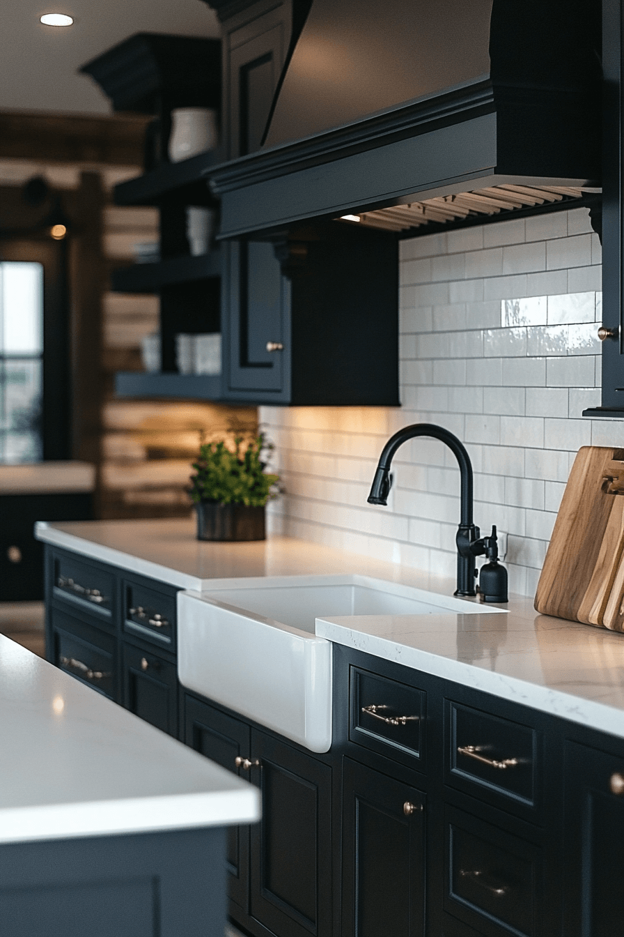 black cabinets white countertops