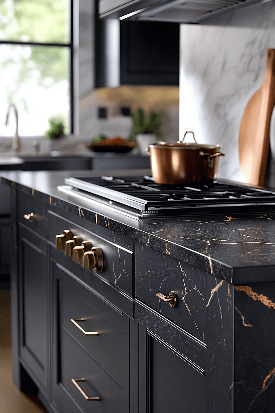 29 Black Quartz Countertops to Add Depth and Dimension to Your Design black quartz countertops
