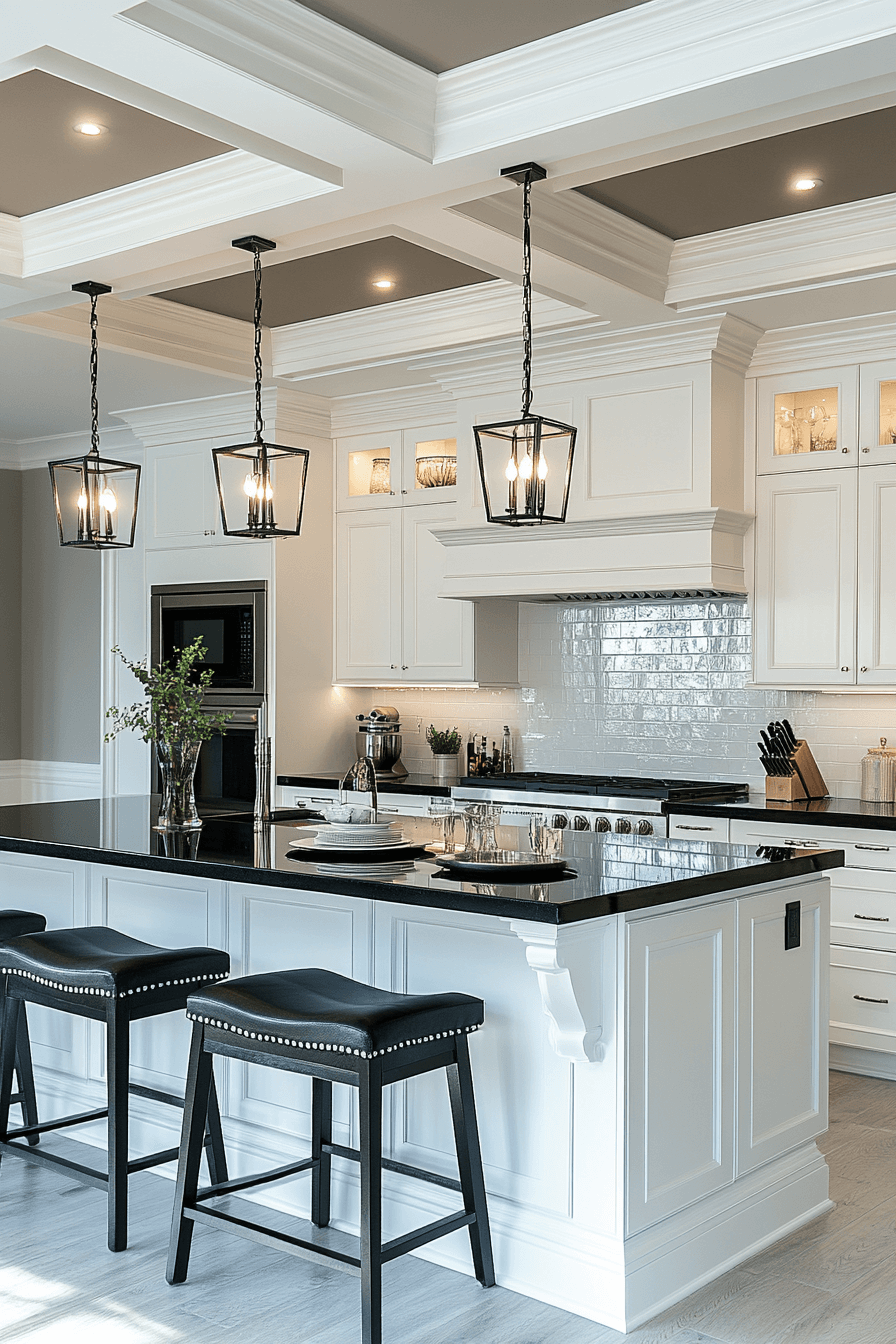 white cabinets black countertops