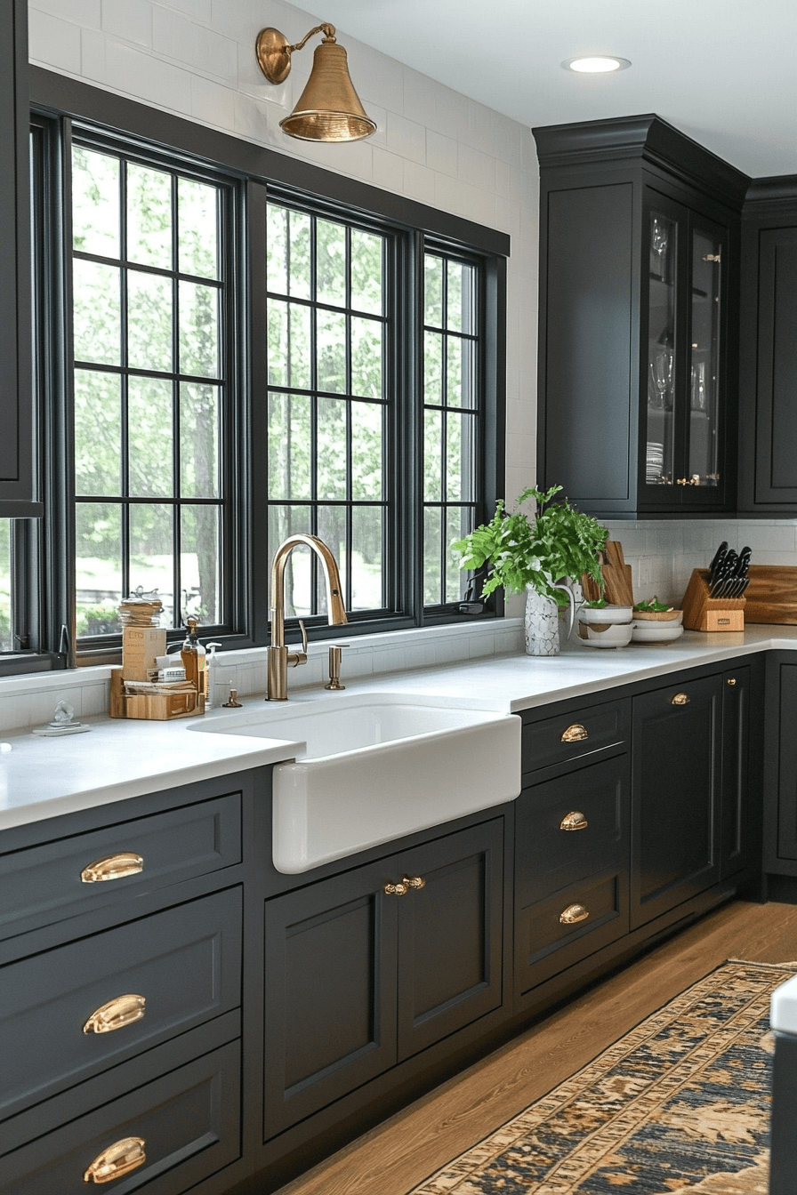 black cabinets white countertops