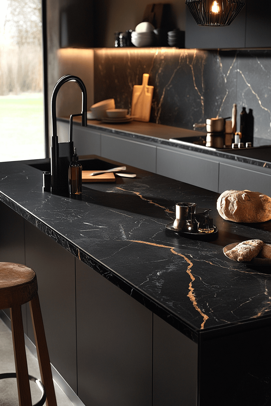 29 Black Quartz Countertops to Add Depth and Dimension to Your Design black quartz countertops