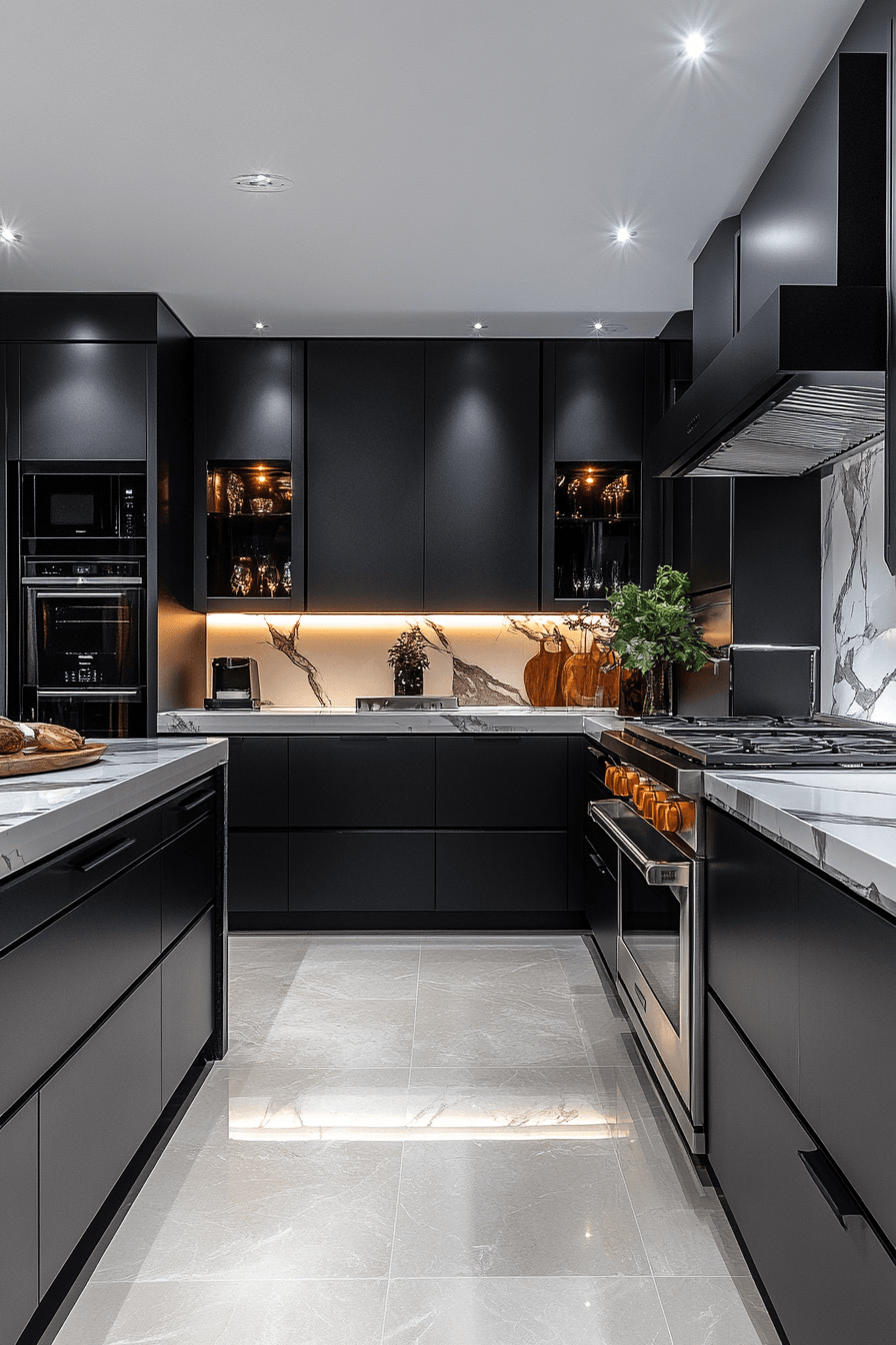 black cabinets white countertops