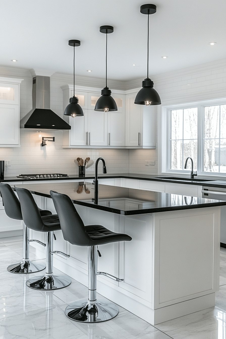 white cabinets black countertops