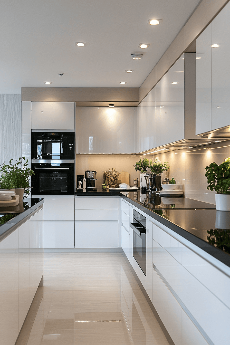 white cabinets black countertops