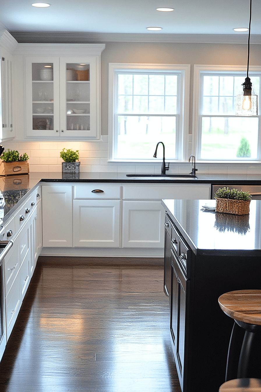 white cabinets black countertops