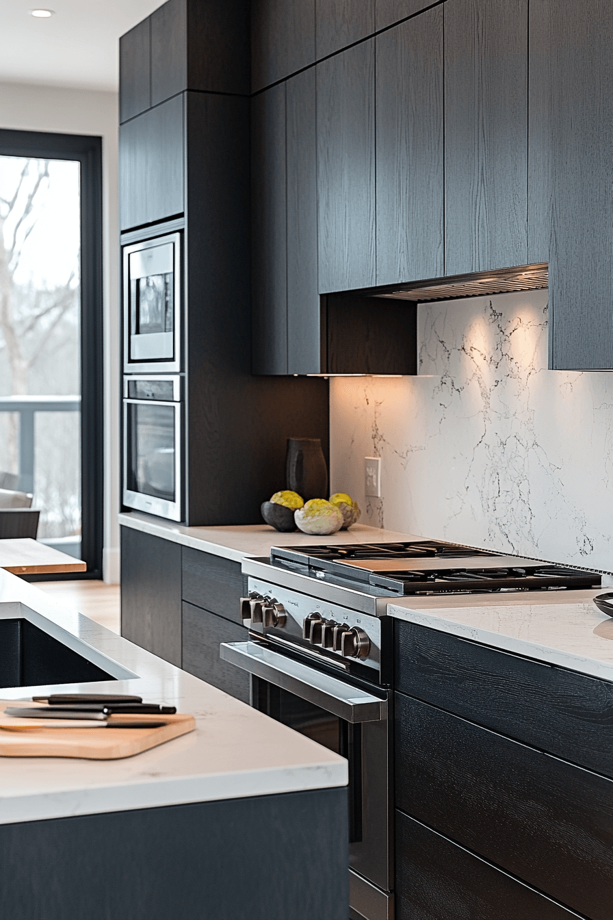 black cabinets white countertops