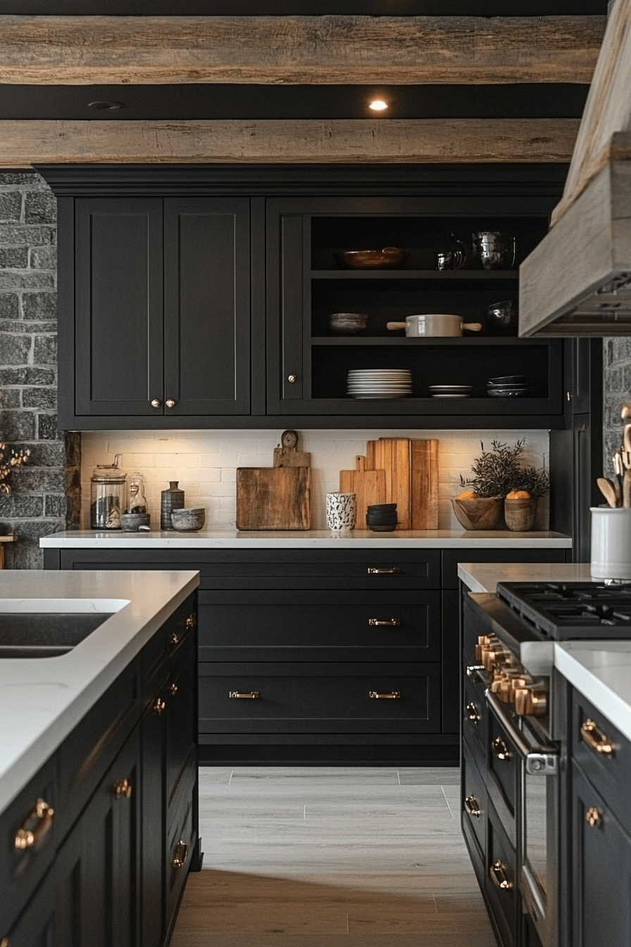 black cabinets white countertops