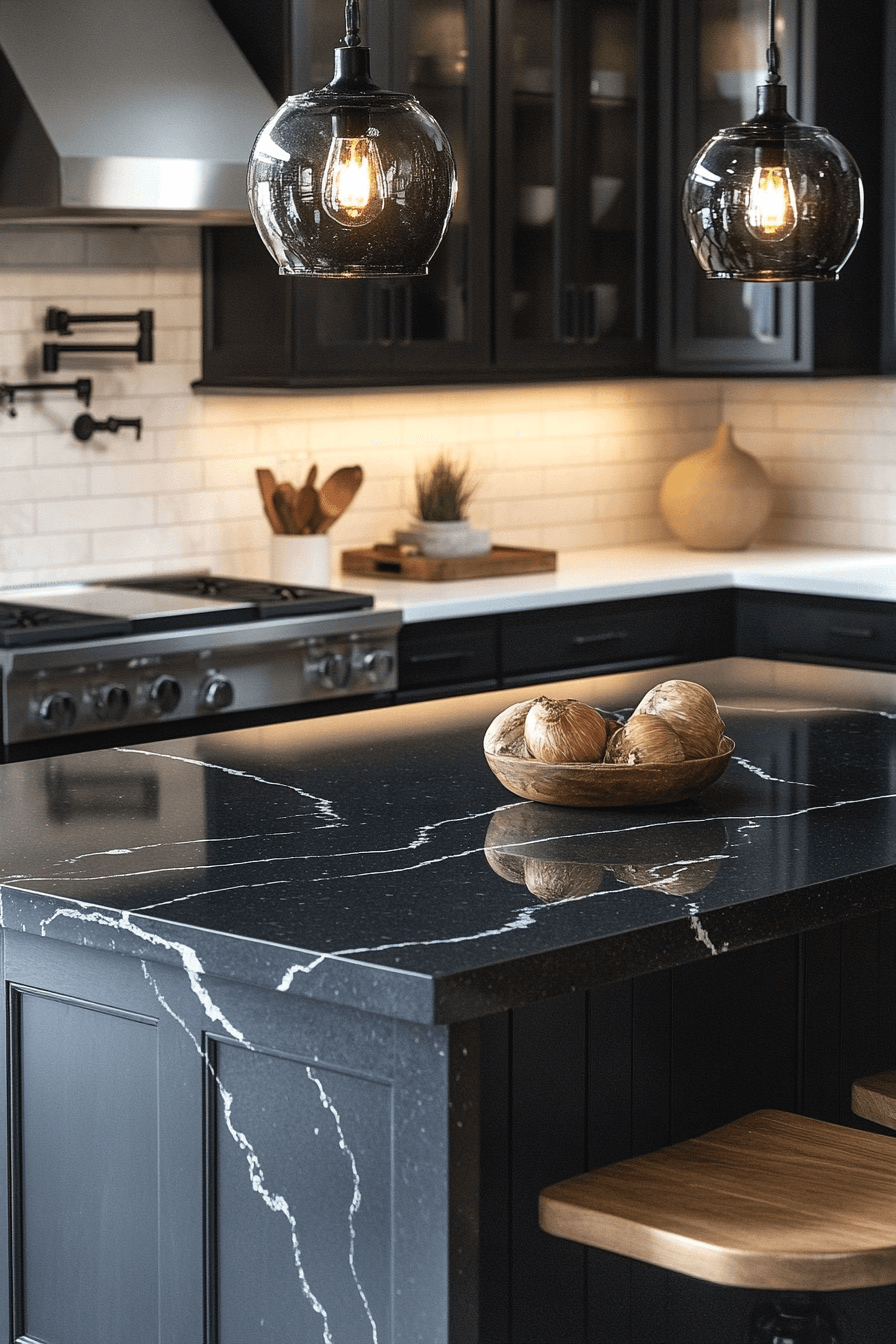 29 Black Quartz Countertops to Add Depth and Dimension to Your Design black quartz countertops