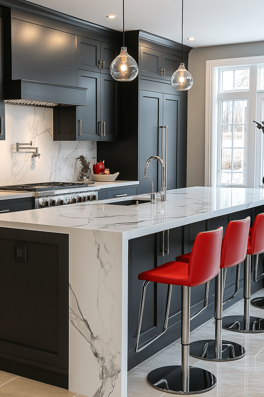 black cabinets white countertops