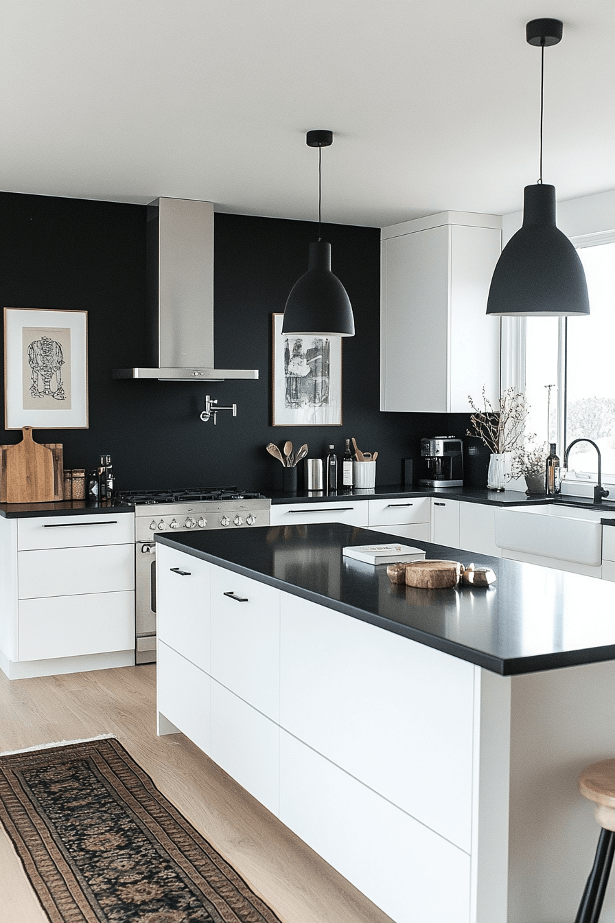 white cabinets black countertops