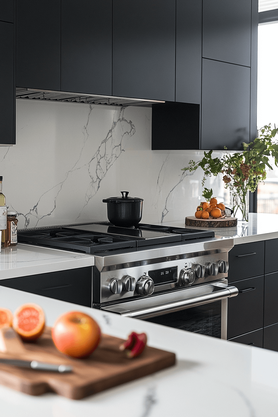 black cabinets white countertops