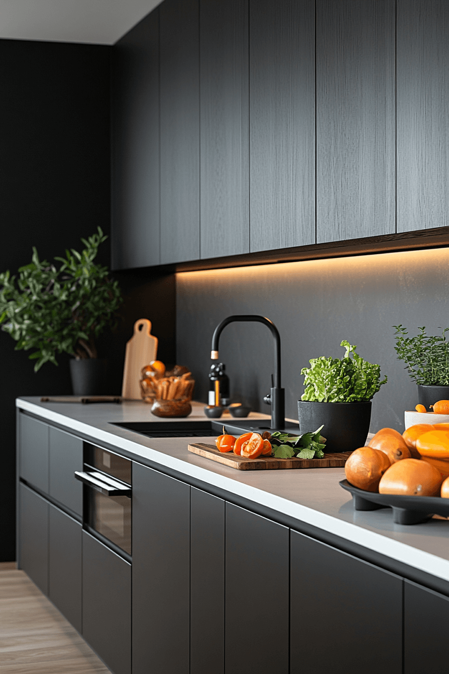 black cabinets white countertops