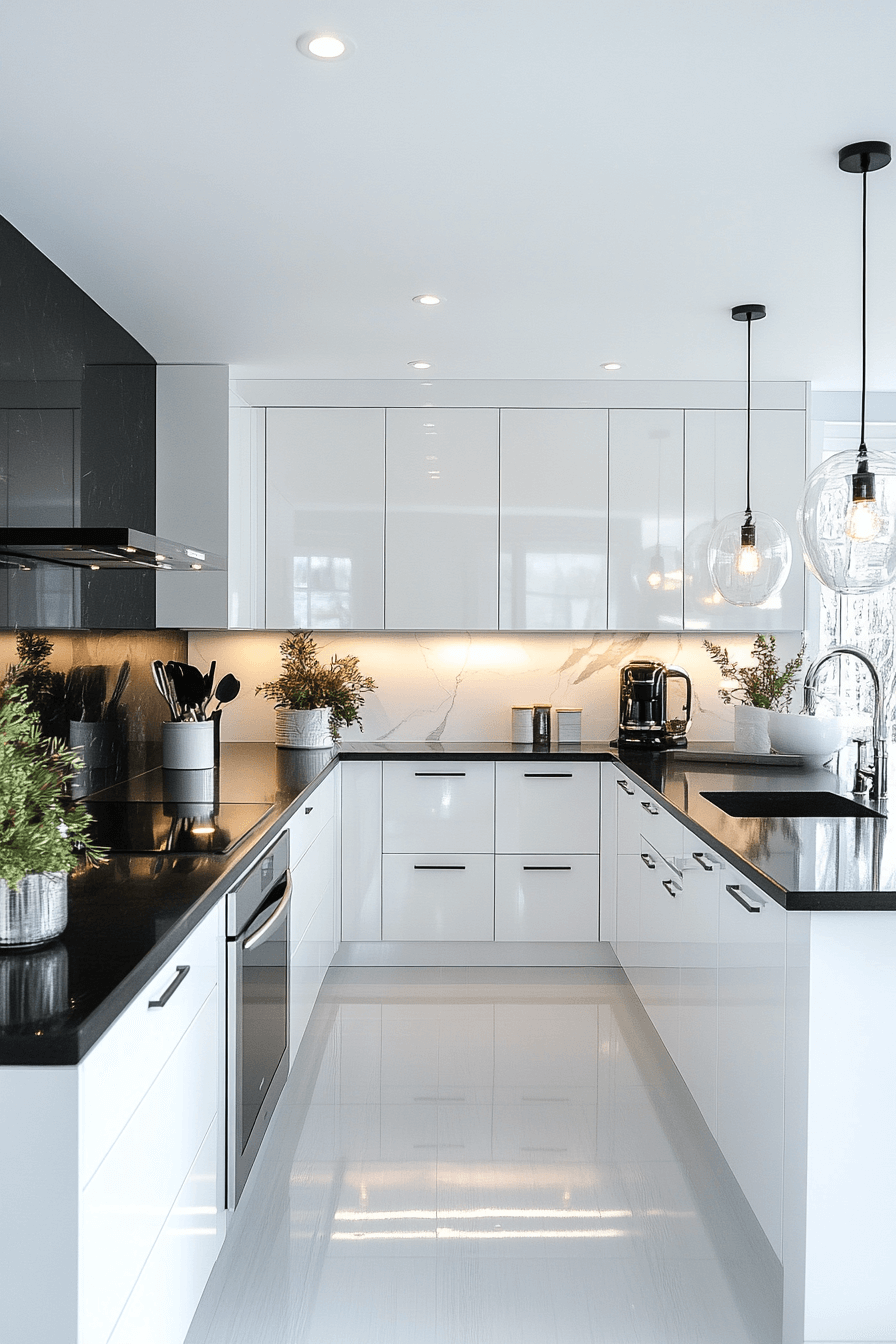 white cabinets black countertops
