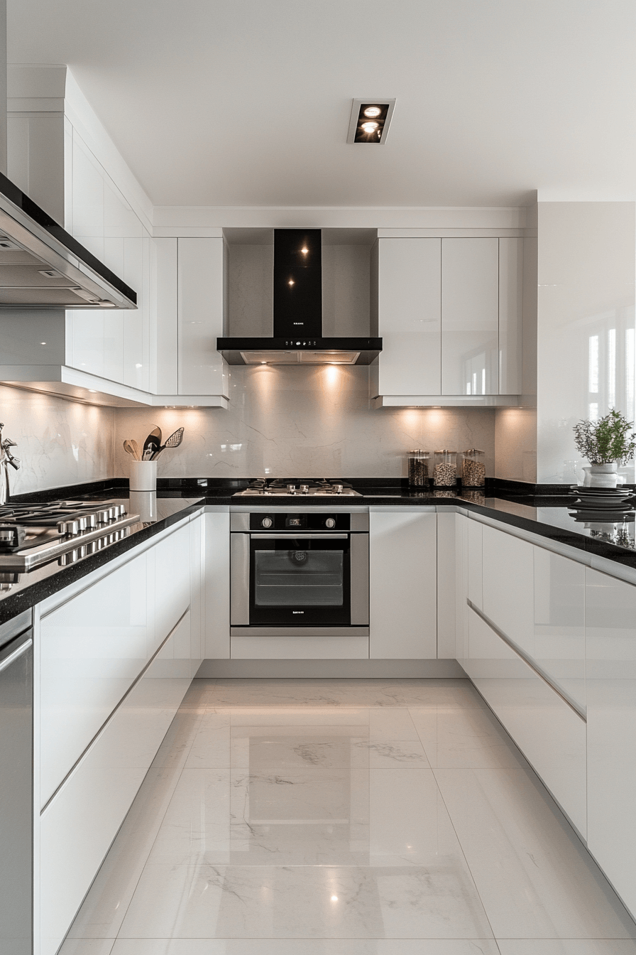 white cabinets black countertops
