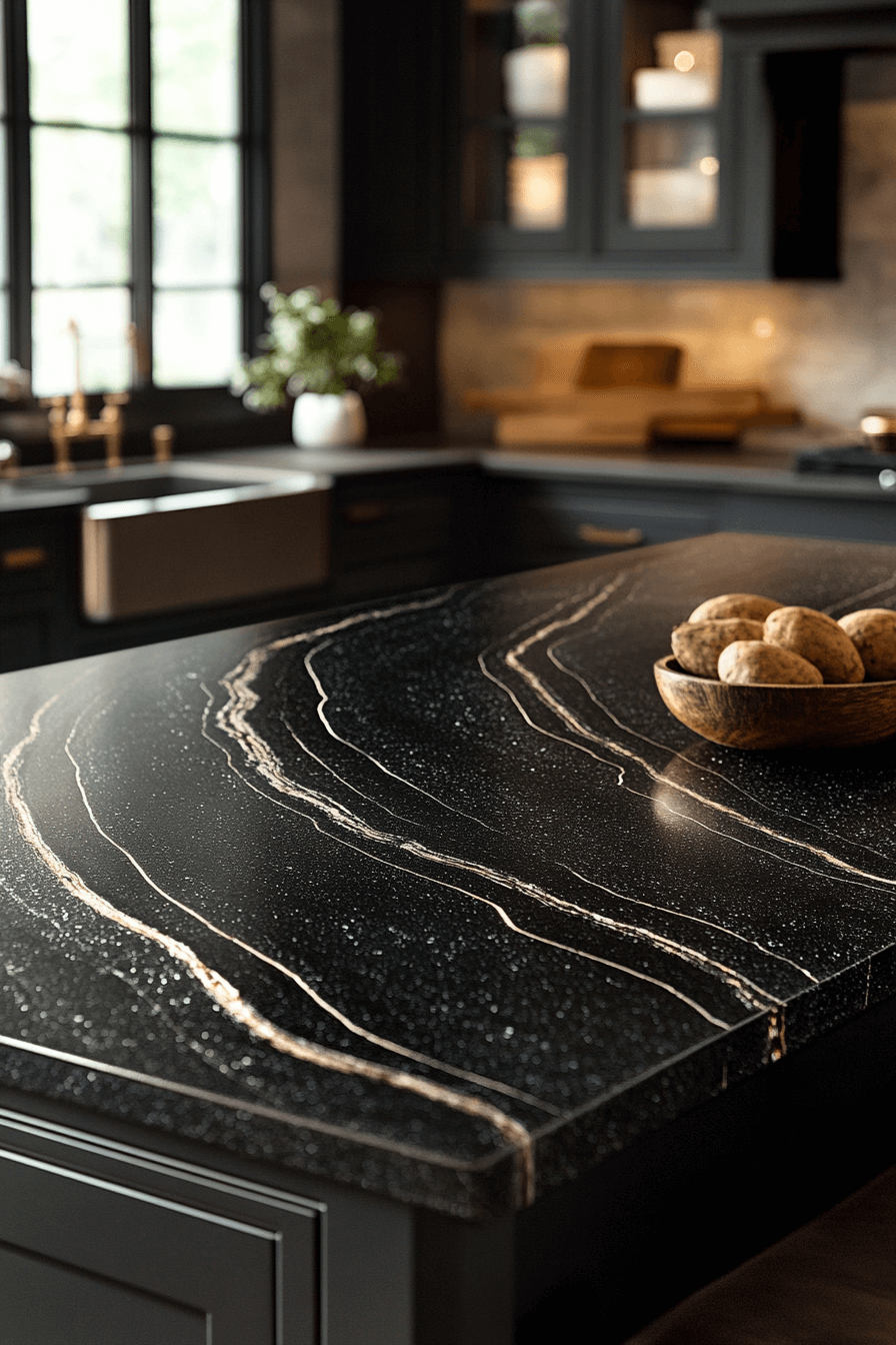 29 Black Quartz Countertops to Add Depth and Dimension to Your Design black quartz countertops
