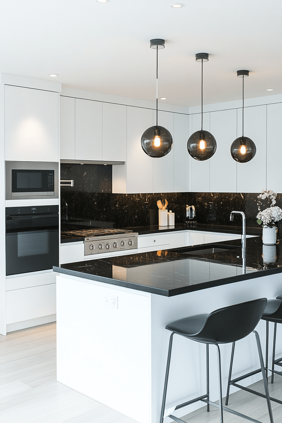 white cabinets black countertops