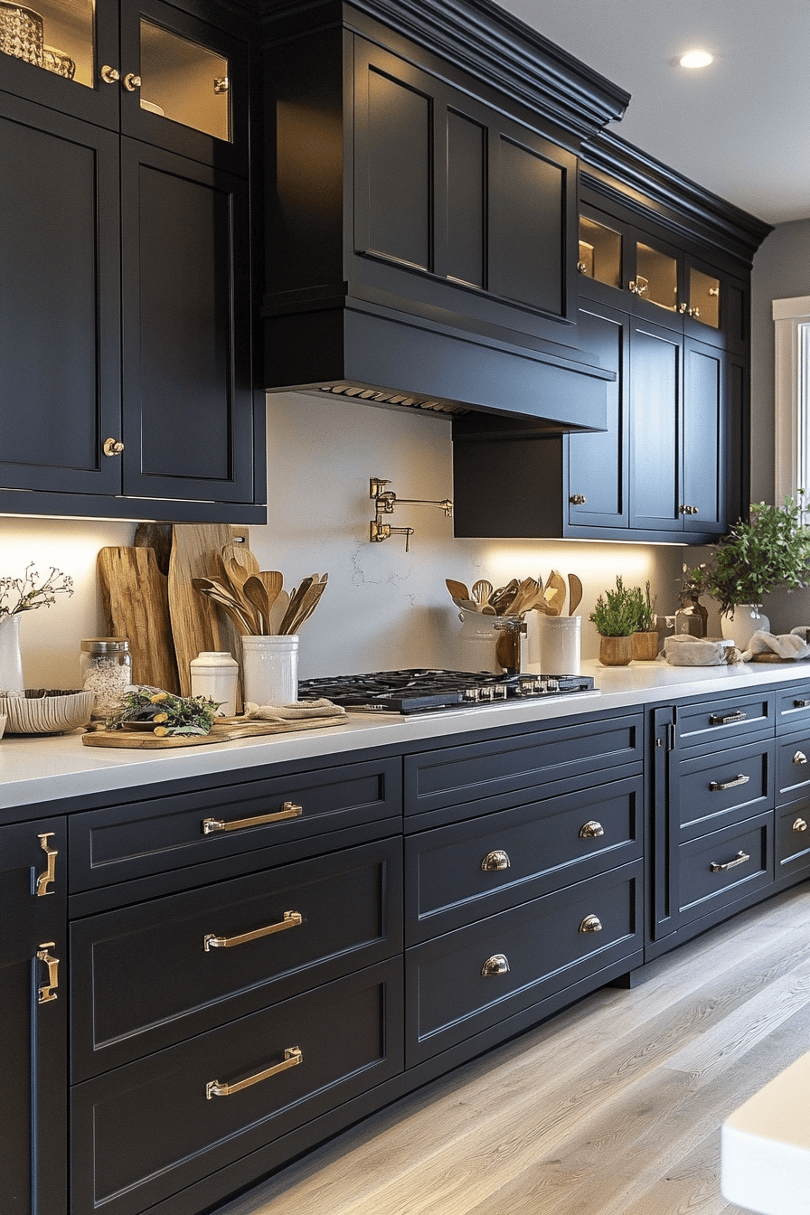 black cabinets white countertops