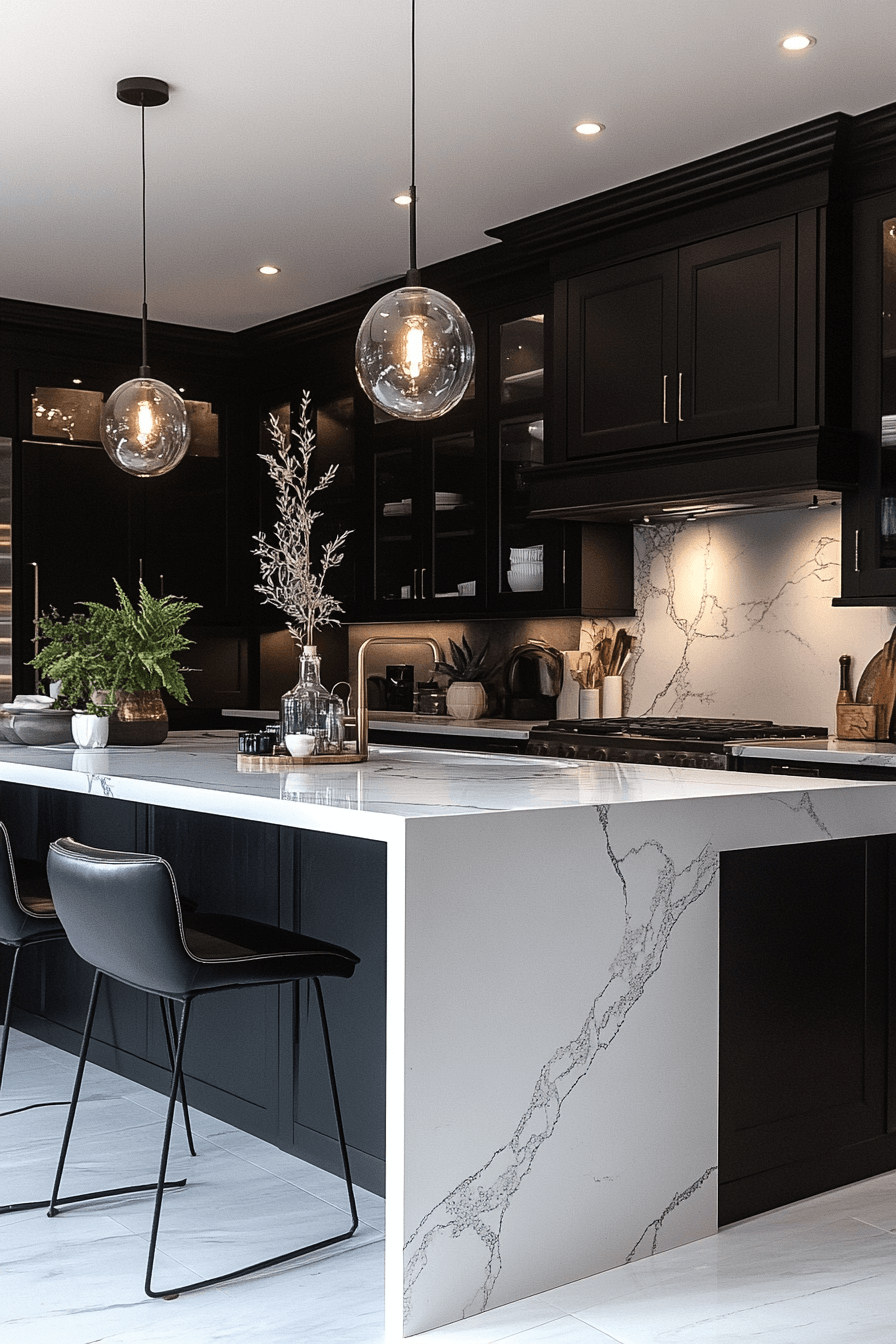 black cabinets white countertops