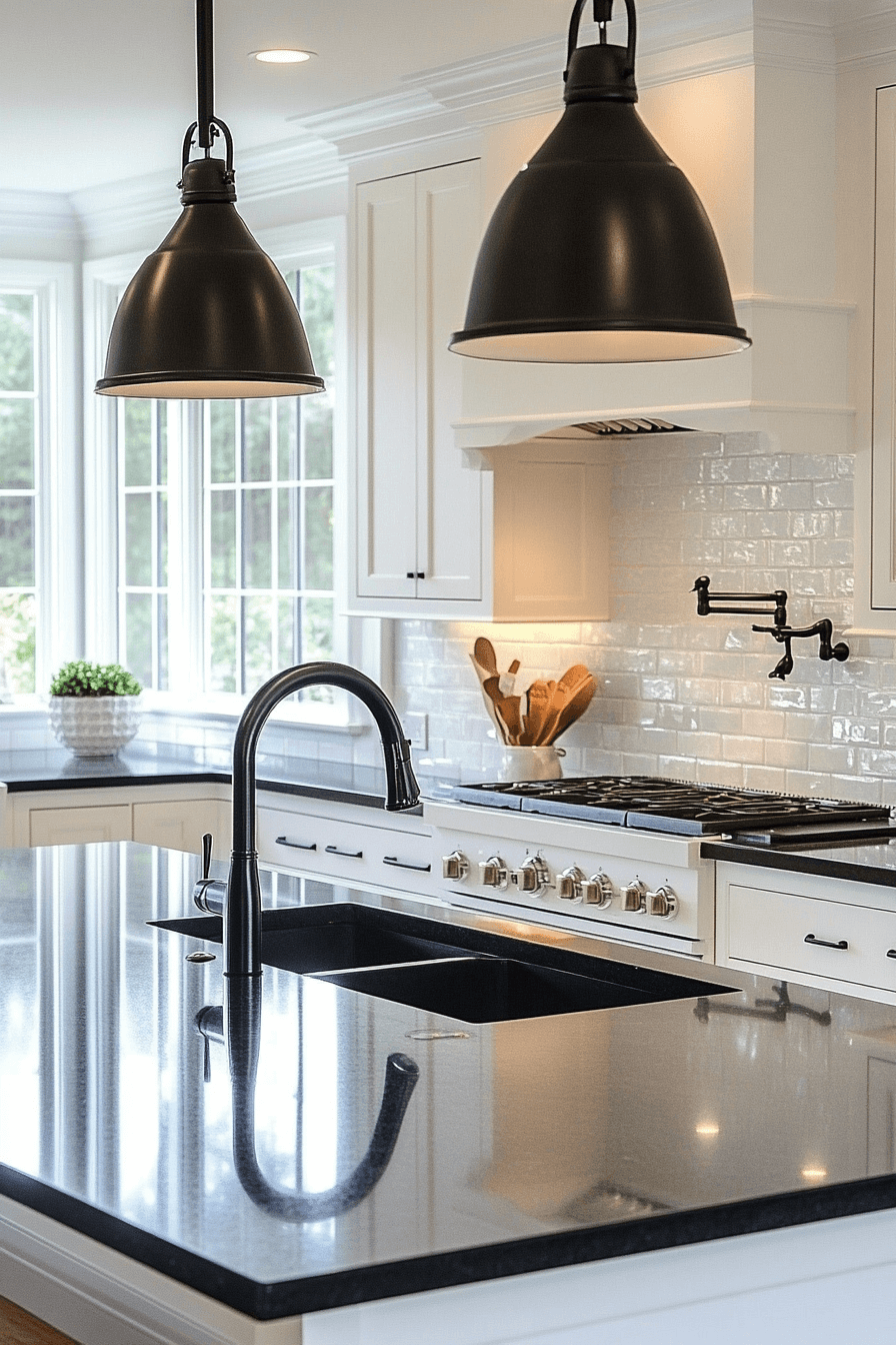 white cabinets black countertops