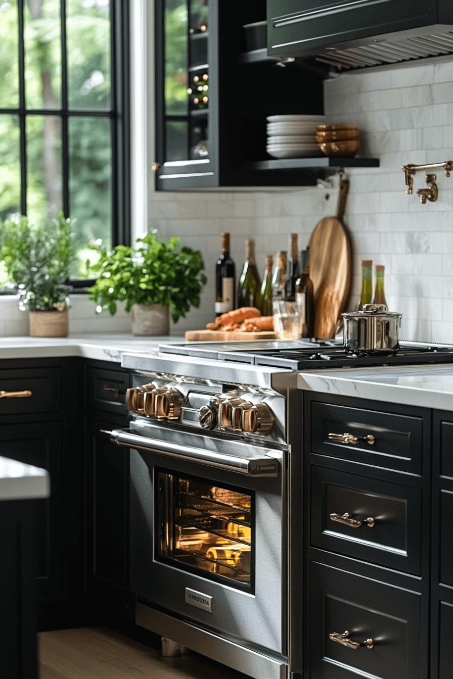 black cabinets white countertops
