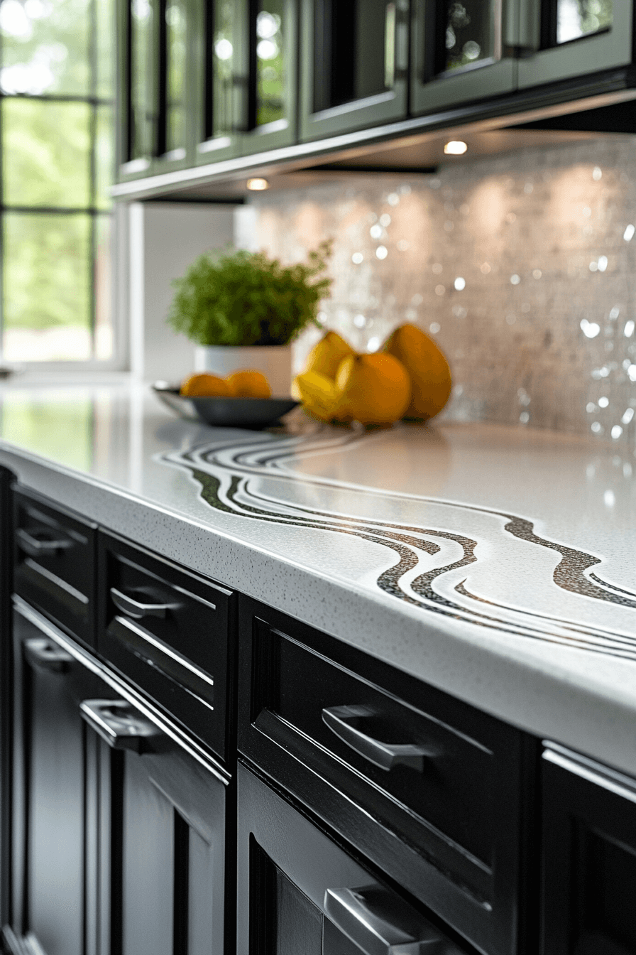 black cabinets white countertops