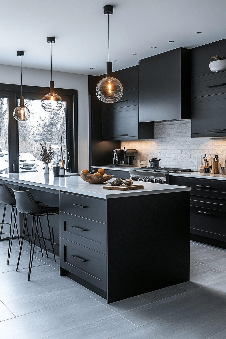 black cabinets white countertops