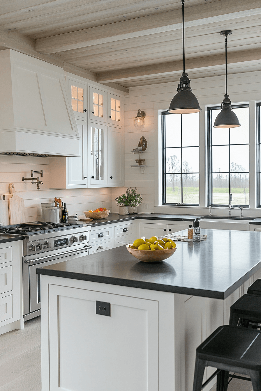 white cabinets black countertops