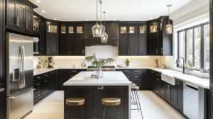 black cabinets white countertops