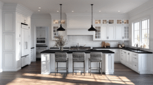 white cabinets black countertops