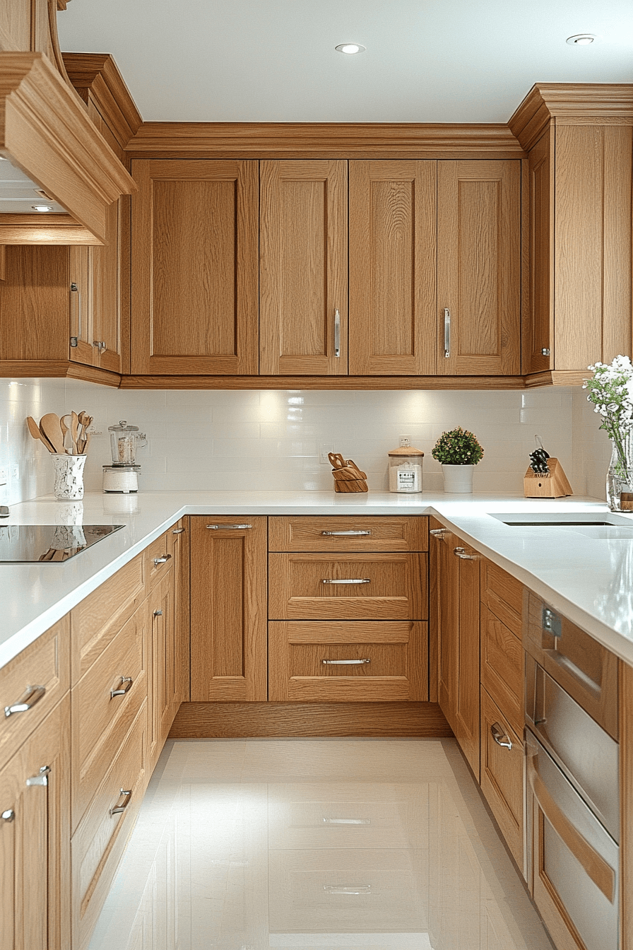 29 Oak Cabinets With White Countertops to Elevate Your Kitchen With Classic Appeal oak cabinets with white countertops
