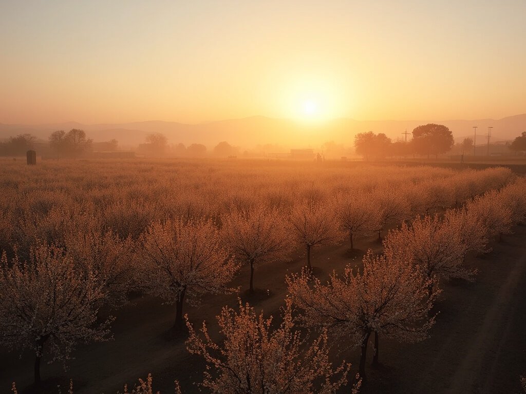Uncover Bakersfield's Hidden March Magic: A Traveler's Insider Guide Dawn breaking over Bakersfield's almond orchards in early spring bloom, symbolizing agricultural renewal and economic potential
